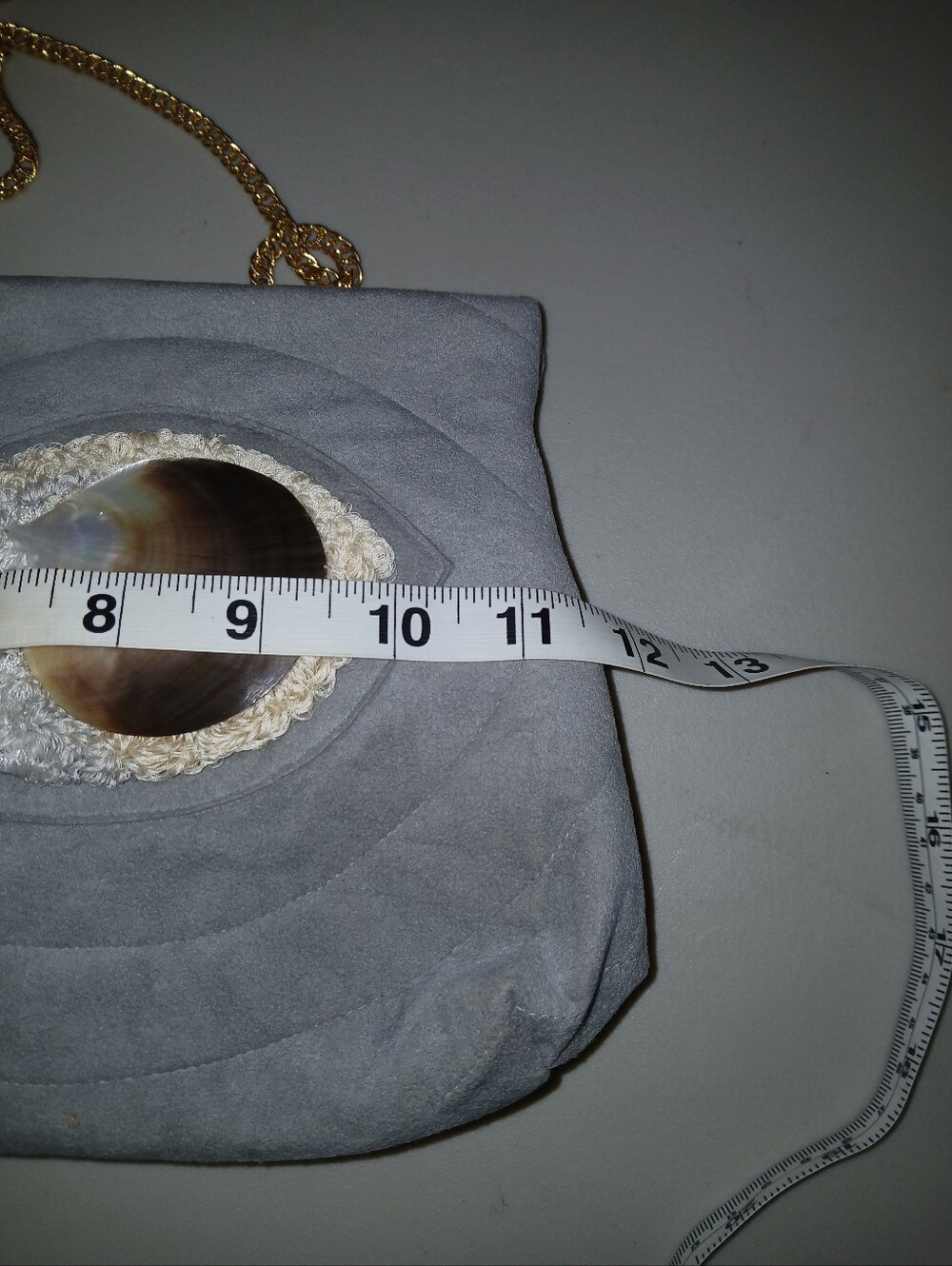 Vintage Quilted Gray Suede Shell Clutch w/ Chain - Picture 7 of 9